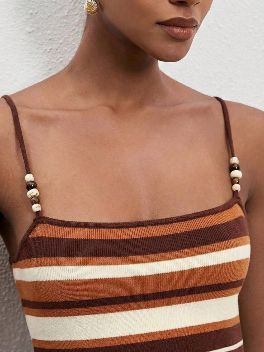 Brown Casual Women's Striped Minimalist Camisole Sweater Dress - Picture 6 of 6
